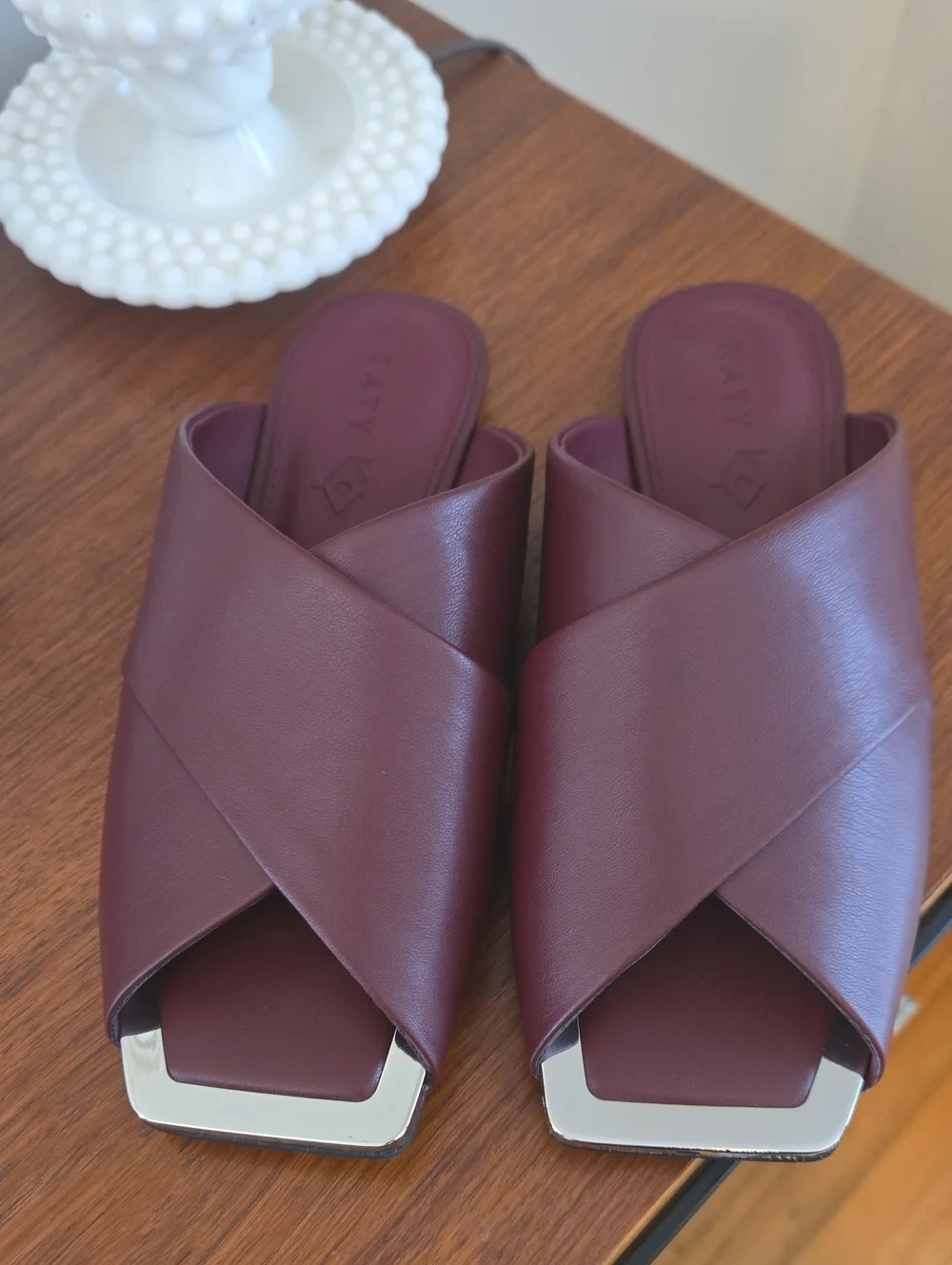 Nwt Katy Perry Burgundy Crisscross Slide Mules with Square Toe Sz 7 1/2